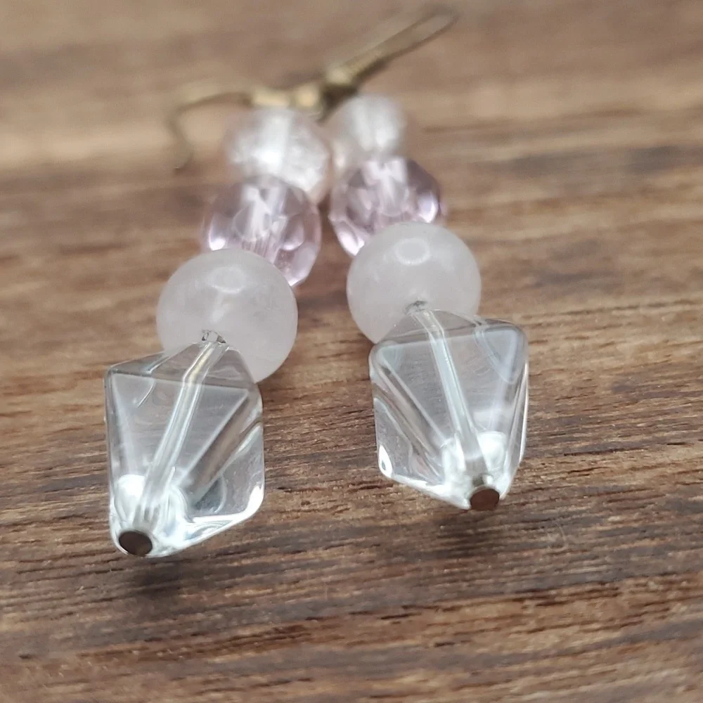 Pink‎ pastel glass crystal earrings E901